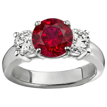Afbeelding in Gallery-weergave laden, 3.50 ct. 3 stenen robijn en Natuurlijke echte diamanten ( niet in een laboratorium gekweekt ) ring witgouden griffenset
