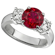 Afbeelding in Gallery-weergave laden, 3.50 ct. 3 stenen robijn en Natuurlijke echte diamanten ( niet in een laboratorium gekweekt ) ring witgouden griffenset
