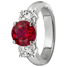 Afbeelding in Gallery-weergave laden, 3.50 ct. 3 stenen robijn en Natuurlijke echte diamanten ( niet in een laboratorium gekweekt ) ring witgouden griffenset
