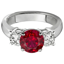 Afbeelding in Gallery-weergave laden, 3.50 ct. 3 stenen robijn en Natuurlijke echte diamanten ( niet in een laboratorium gekweekt ) ring witgouden griffenset
