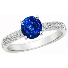 Afbeelding in Gallery-weergave laden, 3.50 ct. Ring met griffen en rond geslepen Ceylon saffier Natuurlijke echte diamanten ( niet in een laboratorium gekweekt ) WG 14K
