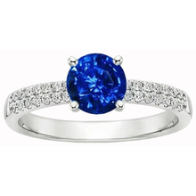Afbeelding in Gallery-weergave laden, 3.50 ct. Ring met griffen en rond geslepen Ceylon saffier Natuurlijke echte diamanten ( niet in een laboratorium gekweekt ) WG 14K
