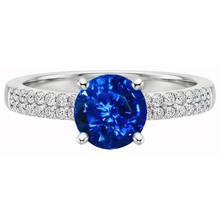 Afbeelding in Gallery-weergave laden, 3.50 ct. Ring met griffen en rond geslepen Ceylon saffier Natuurlijke echte diamanten ( niet in een laboratorium gekweekt ) WG 14K
