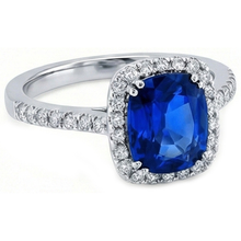 Afbeelding in Gallery-weergave laden, 3.50 karaat Ceylon blauwe saffier Halo Natuurlijke echte diamanten ( niet in een laboratorium gekweekt ) ring wit goud 14K
