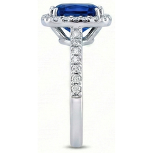 Afbeelding in Gallery-weergave laden, 3.50 karaat Ceylon blauwe saffier Halo Natuurlijke echte diamanten ( niet in een laboratorium gekweekt ) ring wit goud 14K
