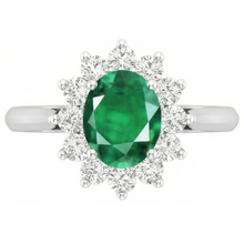 Afbeelding in Gallery-weergave laden, 3.50 karaat groene smaragd met Natuurlijke echte diamanten ( niet in een laboratorium gekweekt ) Halo ring wit goud 14K
