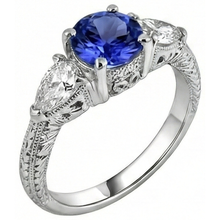 Afbeelding in Gallery-weergave laden, 3.50 karaat ring rond tanzaniet en triljoen Natuurlijke echte diamanten ( niet in een laboratorium gekweekt ) 3-stenen sieraden
