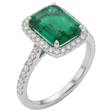 Afbeelding in Gallery-weergave laden, 3.55 Ct Emerald Cut Groene Smaragd Met Ronde Diamanten Trouwring
