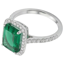 Afbeelding in Gallery-weergave laden, 3.55 Ct Emerald Cut Groene Smaragd Met Ronde Diamanten Trouwring
