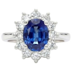 3.60 karaat blauwe saffier en Natuurlijke echte diamanten ( niet in een laboratorium gekweekt ) ring bloem stijl wit goud 14K