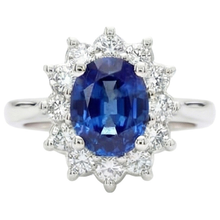 Afbeelding in Gallery-weergave laden, 3.60 karaat blauwe saffier en Natuurlijke echte diamanten ( niet in een laboratorium gekweekt ) ring bloem stijl wit goud 14K

