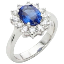 Afbeelding in Gallery-weergave laden, 3.60 karaat blauwe saffier en Natuurlijke echte diamanten ( niet in een laboratorium gekweekt ) ring bloem stijl wit goud 14K
