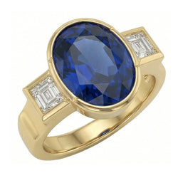 3.61 ct Natuurlijke echte diamanten ( niet in een laboratorium gekweekt ) ring met drie stenen Sri Lanka blauwe saffier ring