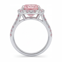 Afbeelding in Gallery-weergave laden, Labgekweekte roze diamant 3,75 karaat kussenvormige halo ring 14K witgoud
