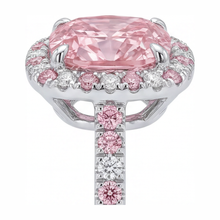 Afbeelding in Gallery-weergave laden, Labgekweekte roze diamant 3,75 karaat kussenvormige halo ring 14K witgoud
