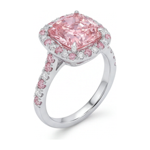 Afbeelding in Gallery-weergave laden, Labgekweekte roze diamant 3,75 karaat kussenvormige halo ring 14K witgoud
