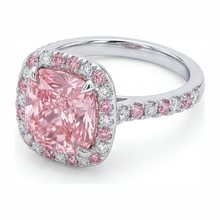 Afbeelding in Gallery-weergave laden, Labgekweekte roze diamant 3,75 karaat kussenvormige halo ring 14K witgoud
