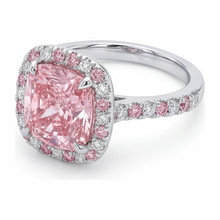 Afbeelding in Gallery-weergave laden, Labgekweekte roze diamant 3,75 karaat kussenvormige halo ring 14K witgoud
