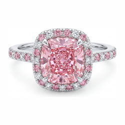 Labgekweekte roze diamant 3,75 karaat kussenvormige halo ring 14K witgoud