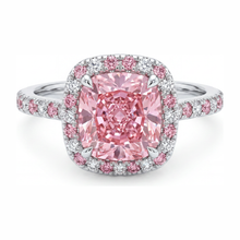 Afbeelding in Gallery-weergave laden, Labgekweekte roze diamant 3,75 karaat kussenvormige halo ring 14K witgoud

