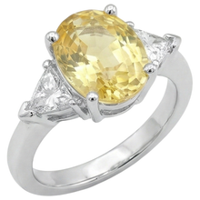 Afbeelding in Gallery-weergave laden, 3.75 ct gele saffier en Natuurlijke echte diamanten ( niet in een laboratorium gekweekt ) 3 stenen ring wit goud 14k
