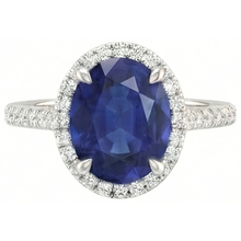 Afbeelding in Gallery-weergave laden, echte round saffier 3.75karaat ring zijaanzicht
