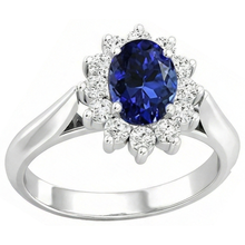 Afbeelding in Gallery-weergave laden, echte round tanzaniet 3.75karaat ring close-up detail
