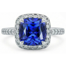 Afbeelding in Gallery-weergave laden, 3 Ct Ceylon Sapphire Halo Diamond Trouwring Massief Wit Goud 14K
