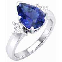 Afbeelding in Gallery-weergave laden, 3 Stenen Jubileumring Peer Ceylon Saffier &amp; Diamanten 3,50 Karaat
