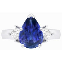 Afbeelding in Gallery-weergave laden, 3 Stenen Jubileumring Peer Ceylon Saffier &amp; Diamanten 3,50 Karaat
