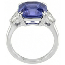 Afbeelding in Gallery-weergave laden, 3 Stenen Ring Dubbele Prong Stralende Saffier 4 Karaat Halve Maan Diamanten
