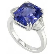 Afbeelding in Gallery-weergave laden, 3 Stenen Ring Dubbele Prong Stralende Saffier 4 Karaat Halve Maan Diamanten
