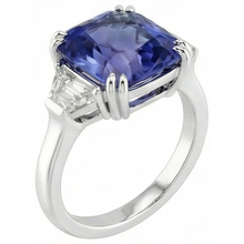 Afbeelding in Gallery-weergave laden, 3 Stenen Ring Dubbele Prong Stralende Saffier 4 Karaat Halve Maan Diamanten
