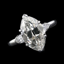 Driesteensring Oud Geslepen Marquise Natuurlijke Echte Diamant (Niet Labgekweekt) & Taps Toelopende Baguettes 5.25 Karaat