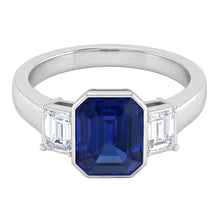 Afbeelding in Gallery-weergave laden, 3 Stenen Ring Smaragd Blauwe Saffier &amp; Prinses Diamanten 1,50 Karaat
