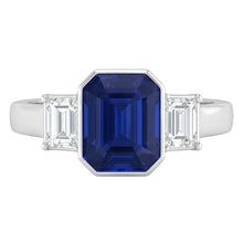 Afbeelding in Gallery-weergave laden, 3 Stenen Ring Smaragd Blauwe Saffier &amp; Prinses Diamanten 1,50 Karaat
