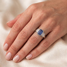 Afbeelding in Gallery-weergave laden, 3 Stenen Ring Smaragd Blauwe Saffier &amp; Prinses Diamanten 1,50 Karaat
