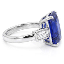 Afbeelding in Gallery-weergave laden, 3 Stenen Ring Stralende Saffier &amp; Baguette Diamanten 4 Karaat Wit Goud
