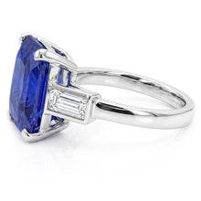 Afbeelding in Gallery-weergave laden, 3 Stenen Ring Stralende Saffier &amp; Baguette Diamanten 4 Karaat Wit Goud
