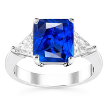 Afbeelding in Gallery-weergave laden, 3 Stenen Ring Stralende Saffier &amp; Triljoen Diamanten Sieraden 2,50 Karaat
