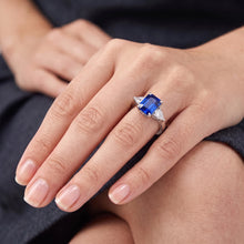 Afbeelding in Gallery-weergave laden, 3 Stenen Ring Stralende Saffier &amp; Triljoen Diamanten Sieraden 2,50 Karaat
