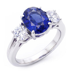 3 Stenen Saffier En Diamant Ring Jubileum 14K Goud