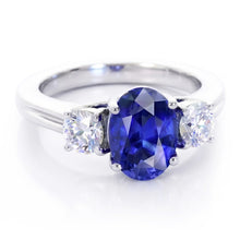 Afbeelding in Gallery-weergave laden, 3 Stenen Saffier En Diamant Ring Jubileum 14K Goud
