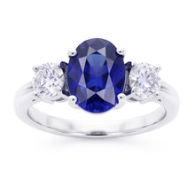 Afbeelding in Gallery-weergave laden, 3 Stenen Saffier En Diamant Ring Jubileum 14K Goud
