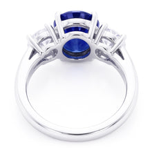 Afbeelding in Gallery-weergave laden, 3 Stenen Saffier En Diamant Ring Jubileum 14K Goud
