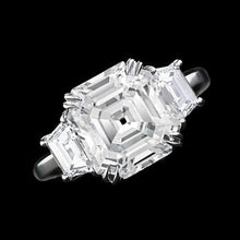 Afbeelding in Gallery-weergave laden, 3 Stenen Trouwring Asscher &amp; Trapezium Echt Diamanten 7,50 Karaat 14K Goud
