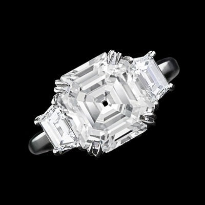3 Stenen Trouwring Asscher & Trapezium Echt Diamanten 7,50 Karaat 14K Goud
