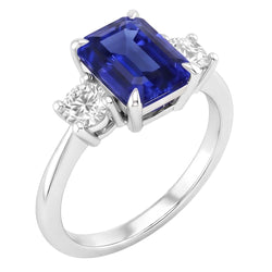 3 Stenen Verlovingsring Smaragd Blauwe Saffier & Diamant 3,50 Karaat