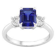 Afbeelding in Gallery-weergave laden, 3 Stenen Verlovingsring Smaragd Blauwe Saffier &amp; Diamant 3,50 Karaat
