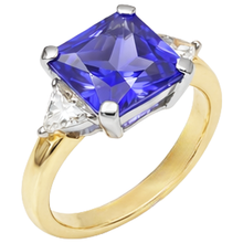 Afbeelding in Gallery-weergave laden, 3-Stone Princess Cut Tanzanite Diamond 3.50 karaat tweekleurige ring
